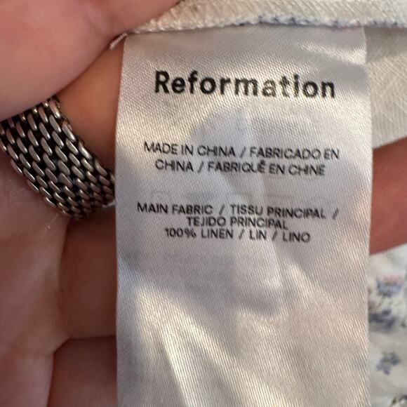 Reformation Emilia Linen Dress White Off-The-Shoulder Zip Smocked Cutout Sz 4 - Picture 6 of 9